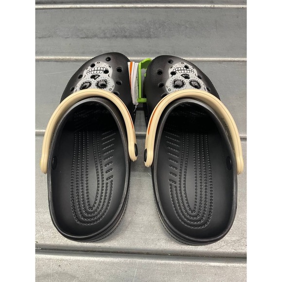 Crocs Day Of The Dead Clogs Womens 7 Black White Skull Floral Design - Picture 4 of 8